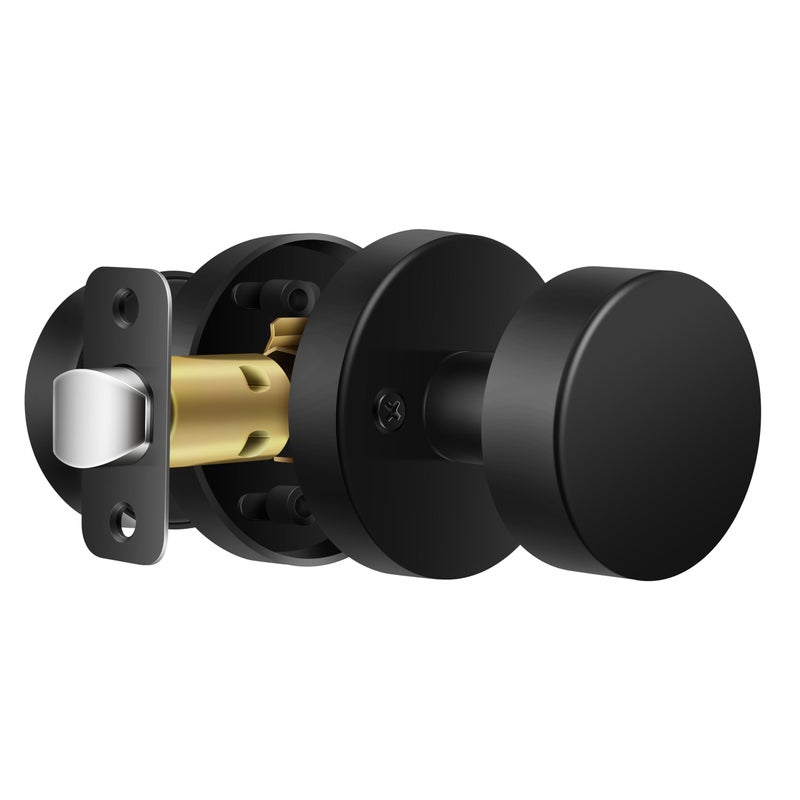 naubea Matte Black Door Knob Passage Door Knob Interior for Closet and Hallway, Heavy Duty Round Vintage Door Handle - Image 1